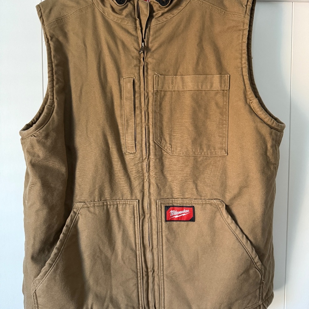 Men's Medium Brown Heavy-Duty Sherpa-Lined Vest with 5-Pockets